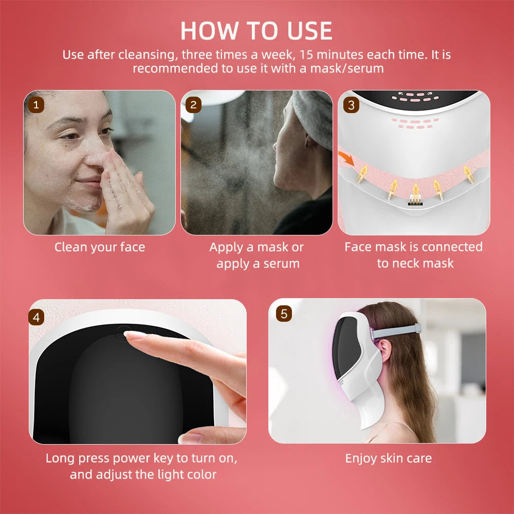 Wireless LED Face & Neck Beauty Mask | 7-Color Light Therapy for Skin Rejuvenation