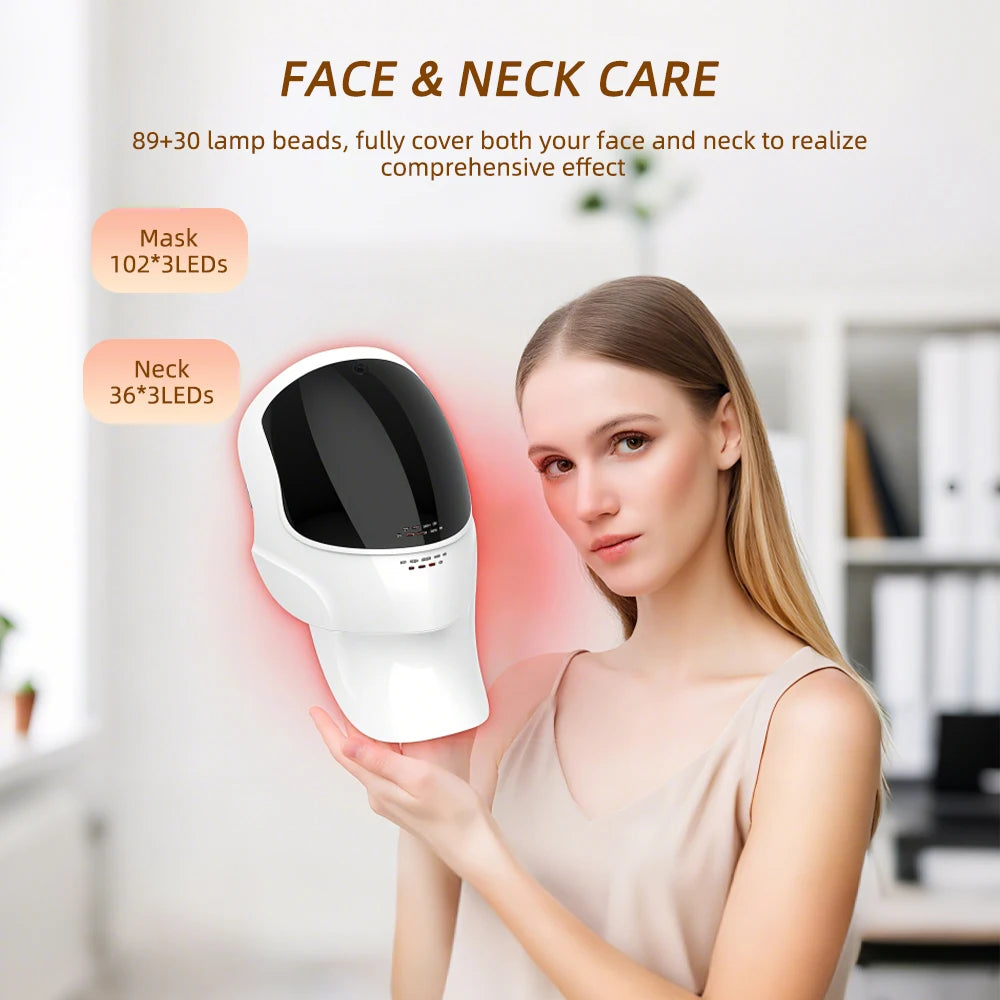Wireless LED Face & Neck Beauty Mask | 7-Color Light Therapy for Skin Rejuvenation