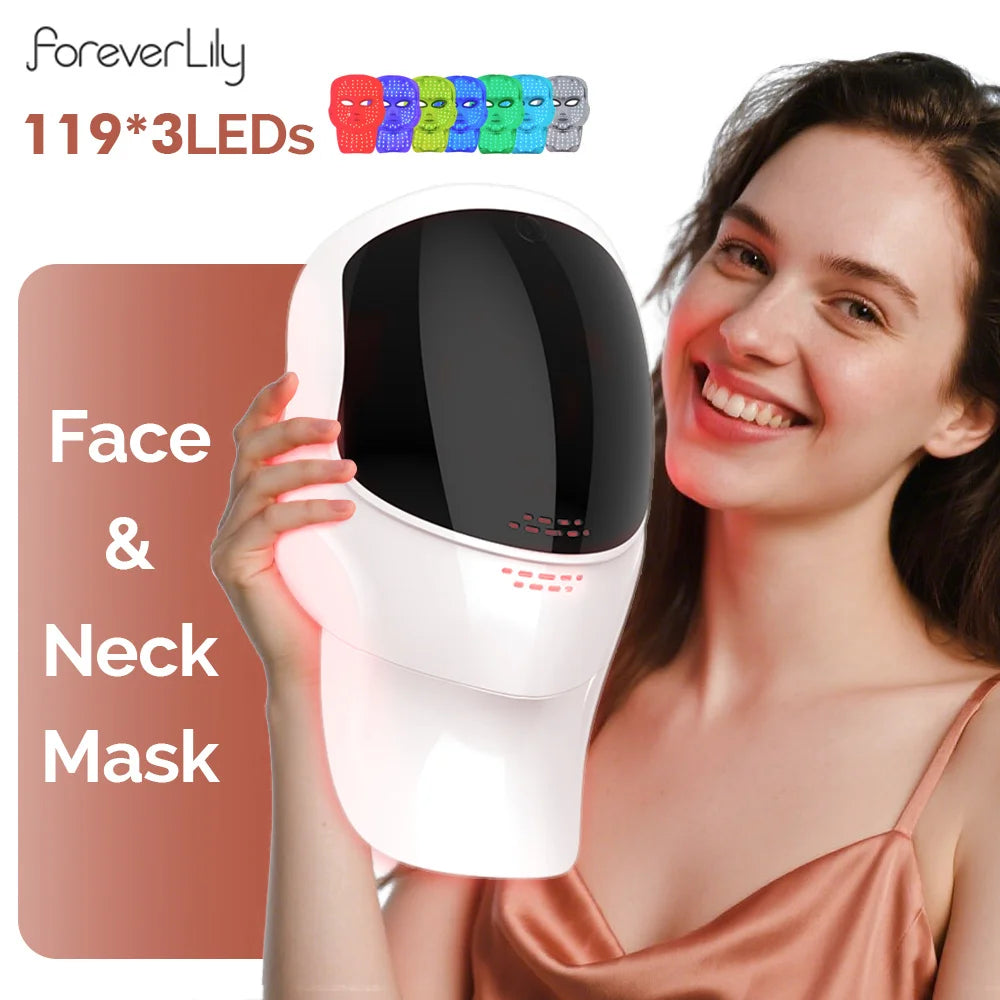 Wireless LED Face & Neck Beauty Mask | 7-Color Light Therapy for Skin Rejuvenation